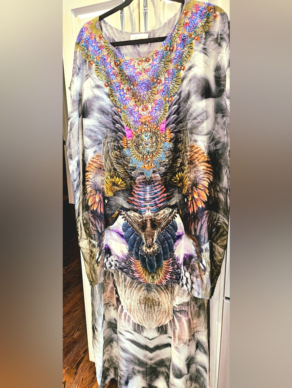 Camilla Gray Multicolor SILK  Embellished High-Low Kaftan